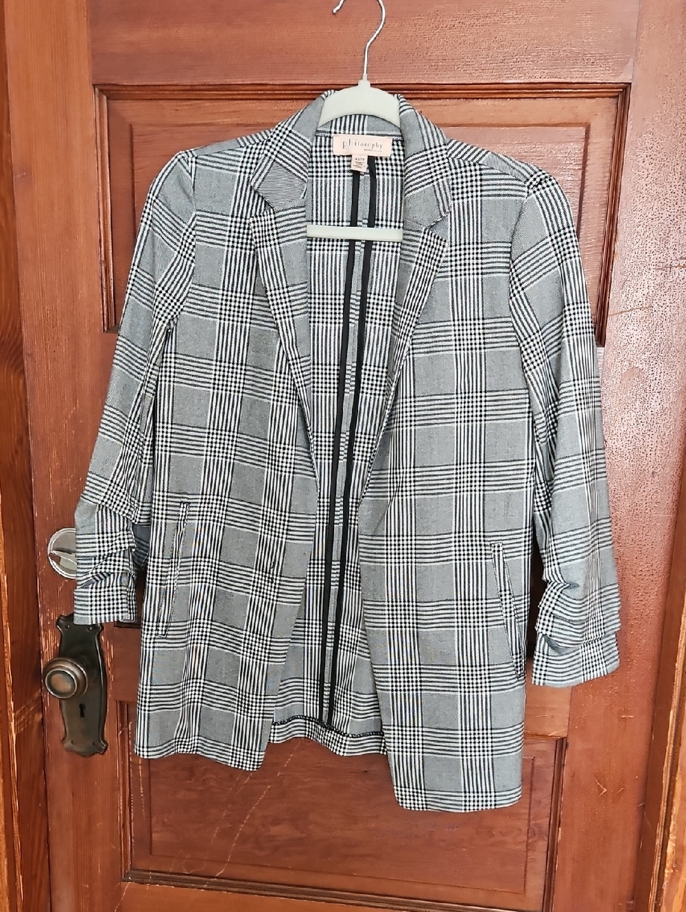 Philosophy Gray Plaid Open Blazer Jacket